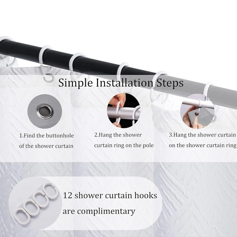 🆕 RINHARTEX White Textured Fabric Shower Curtain 72x72